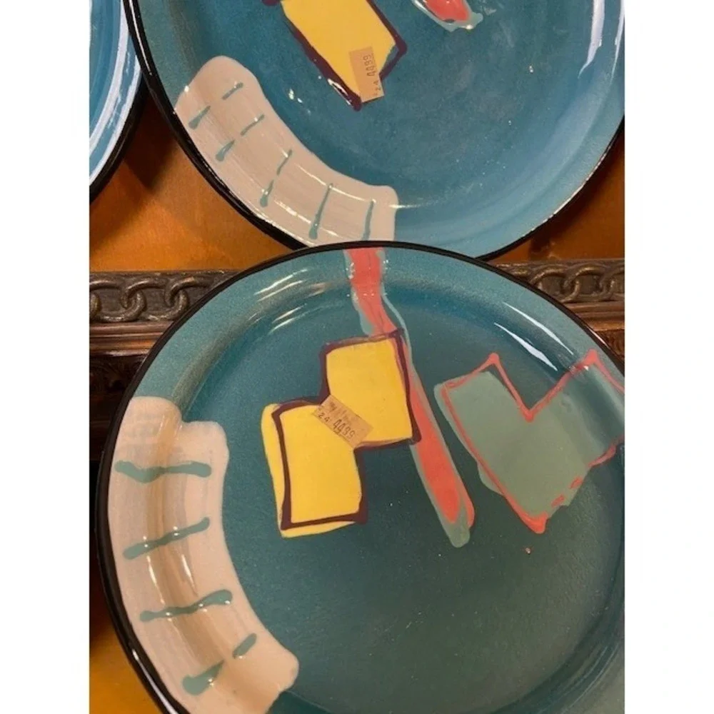 Helaine Melvin California Pottery Vintage Memphis Milano Style 1990 Plate Set 6